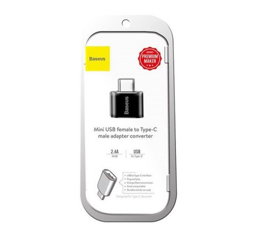 Baseus USB-USB-C 2.4A adapter, fekete
