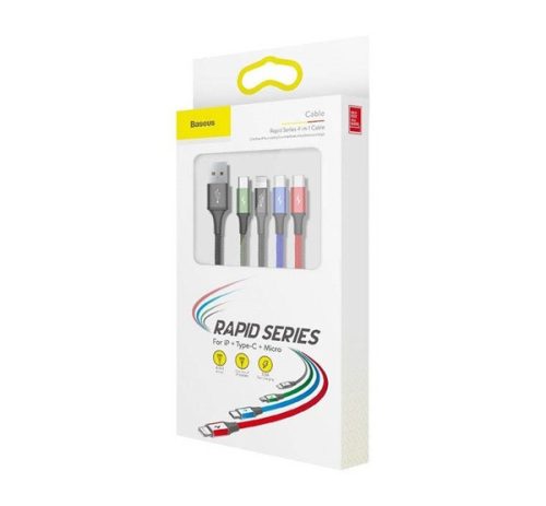 Baseus Fast 4in1 töltő- és adatkábel USB / 2x USB-C / Lightning / MicroUSB 3,5A, 1.2 m, fekete