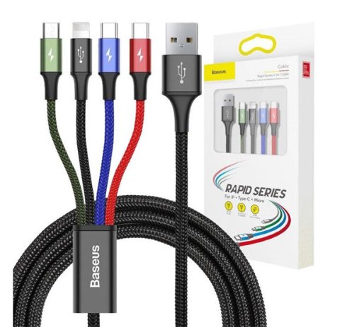 Baseus Fast 4in1 töltő- és adatkábel USB / 2x USB-C / Lightning / MicroUSB 3,5A, 1.2 m, fekete