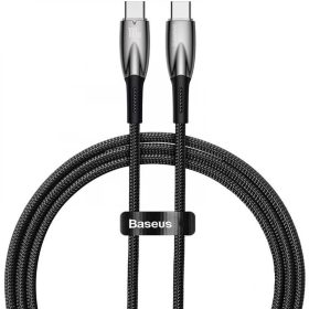   USB Type-C töltő- és adatkábel, USB Type-C, 100 cm, 5000 mA, 100W, törésgátlóval, gyorstöltés, PD, Baseus Glimmer, CADH000701, fekete