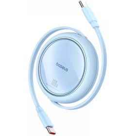   USB Type-C töltő- és adatkábel, USB Type-C, 100 cm, 100W, gyorstöltés, PD, lapos, feltekerhető, Baseus Free2Draw, világoskék