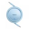 USB Type-C töltő- és adatkábel, USB Type-C, 100 cm, 100W, gyorstöltés, PD, lapos, feltekerhető, Baseus Free2Draw, világoskék