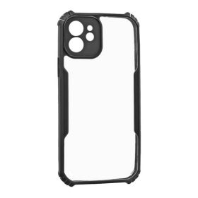   Apple iPhone 12 Pro, Szilikon tok, közepesen ütésálló, légpárnás sarok, akril hátlap, Anti-Drop Case, átlátszó/fekete