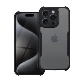   Apple iPhone 12 Pro Max, Szilikon tok, közepesen ütésálló, légpárnás sarok, akril hátlap, Anti-Drop Case, átlátszó/fekete