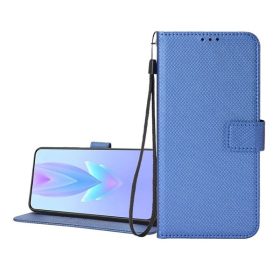   ZTE Blade A34, Oldalra nyíló tok, stand, rombusz minta, csatos, kézpánttal, kék