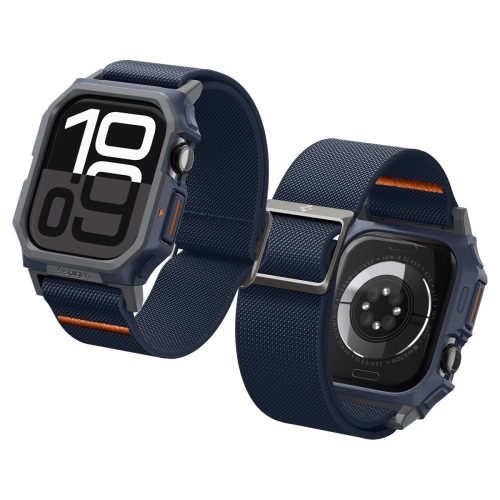 Apple Watch 10-11 (46 mm), textíl pótszíj, szilikon keret, közepesen ütésálló, Spigen Lite Fite Pro, sötétkék