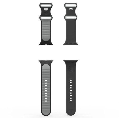 Apple Watch 4-6, SE, SE (2022), SE (2025) (38 / 40 mm) / Watch 7-9 (41 mm) / Watch 10-11 (42 mm), szilikon pótszíj, állítható, Spigen Nano Pop, fekete/szürke