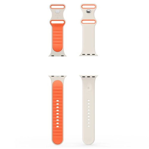 Apple Watch 4-6, SE, SE (2022), SE (2025) (38 / 40 mm) / Watch 7-9 (41 mm) / Watch 10-11 (42 mm), szilikon pótszíj, állítható, Spigen Nano Pop, bézs/narancs