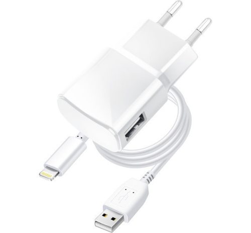 Blue Star hálózati töltő adapter USB-A + Lightning kábel, 1A, 5W, fehér