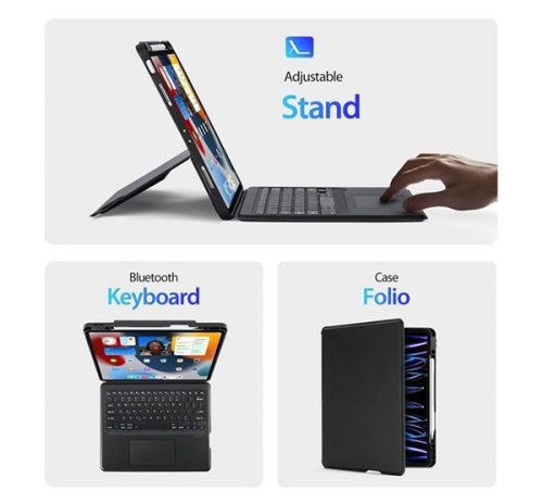 Dux Ducis DK iPad Air 13 (2024)/Pro 12.9 (2020/2021/2022) kihajtható tok vezeték nélküli billentyűzettel, fekete