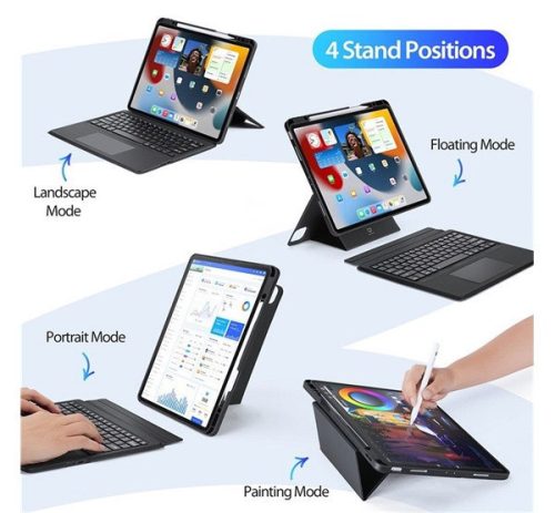 Dux Ducis DK iPad Air 13 (2024)/Pro 12.9 (2020/2021/2022) kihajtható tok vezeték nélküli billentyűzettel, fekete