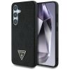 Guess Grained Hot Stamp Peony Pattern Triangle Logo Samsung Galaxy S25 MagSafe kemény hátlap tok, fekete