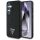 Guess Grained Hot Stamp Peony Pattern Triangle Logo Samsung Galaxy S25 MagSafe kemény hátlap tok, fekete