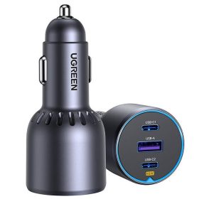 Ugreen EC703 2xUSB-C-USB-A autós töltő, 75W, fekete