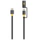 Tactical Stinger USB-C-USB-C töltő- és adatkábel LED lámpával, 1,5m, fekete-sárga