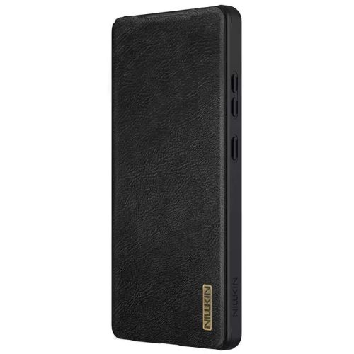 Nillkin Qin Pro Samsung Galaxy Z Fold 7 bőr flip tok S-Pen / kártyatartóval, csúsztatható kameravédővel, fekete