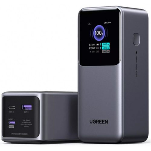Ugreen PB722 Powerbank / külső akkumulátor, USB-A-2xUSB-C, 25000mAh, 200W, QC+PD, szürke
