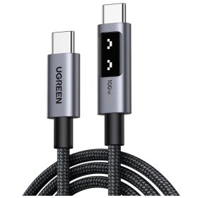  Ugreen Uno L509 USB-C-USB-C töltő- és adatkábel, fonott, 5A, PD, 100W, 1m, szürke