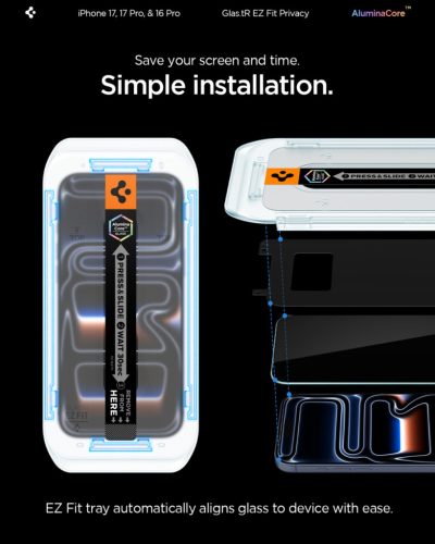 Spigen Glas.tR EZ Fit Privacy Apple iPhone Air (2025) tempered kijelzővédő fólia felhelyező kerettel