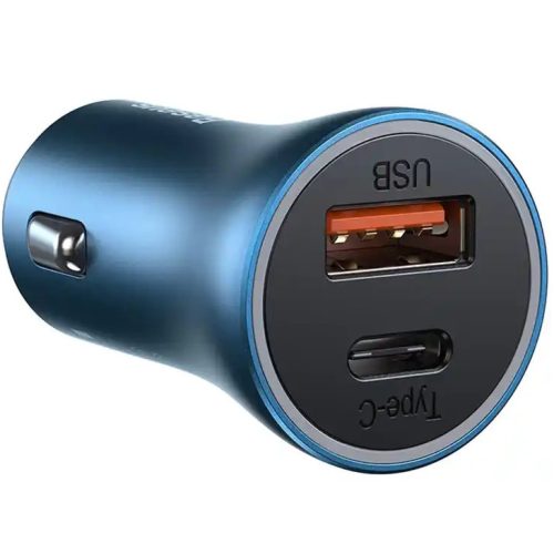 Baseus Golden Contactor Pro USB-A-USB-C autós gyorstöltő 40W + USB-C-Lightning kábel, 20W, 1m, kék