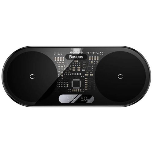 Baseus 2in1 vezeték nélküli töltő, digitális LED kijelzővel, Qi, USB-C-USB-A kábellel, 20W