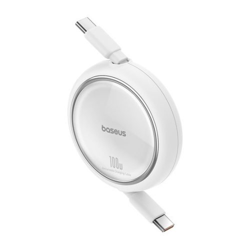 Baseus Free2Draw Mini USB-C töltő-és adatkábel, kihúzható, automata behúzó funkcióval, 100W, 1m, fehér