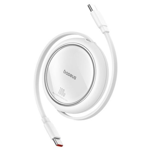 Baseus Free2Draw Mini USB-C töltő-és adatkábel, kihúzható, automata behúzó funkcióval, 100W, 1m, fehér