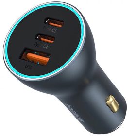   Baseus Golden Contactor Pro GaN 2xUSB-C-USB-A autós töltő, 65W, szürke