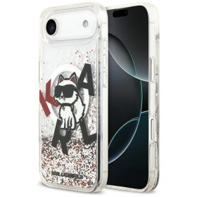   Karl Lagerfeld Liquid Glitter Choupette Logo Apple iPhone Air (2025) MagSafe kompatibilis hátlap tok, csillámos, átlátszó