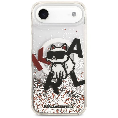 Karl Lagerfeld Liquid Glitter Choupette Logo Apple iPhone Air (2025) MagSafe kompatibilis hátlap tok, csillámos, átlátszó