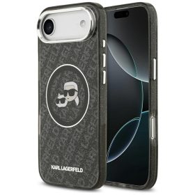   Karl Lagerfeld IML Glitter Karl & Choupette Heads Logo Apple iPhone Air (2025) MagSafe kompatibilis hátlap tok, csillámos, fekete