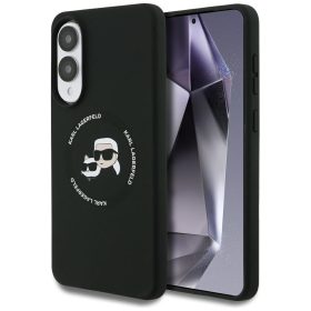   Karl Lagerfeld Silicone Double Heads And Circle Samsung Galaxy S25 Edge MagSafe kompatibilis hátlap tok, fekete