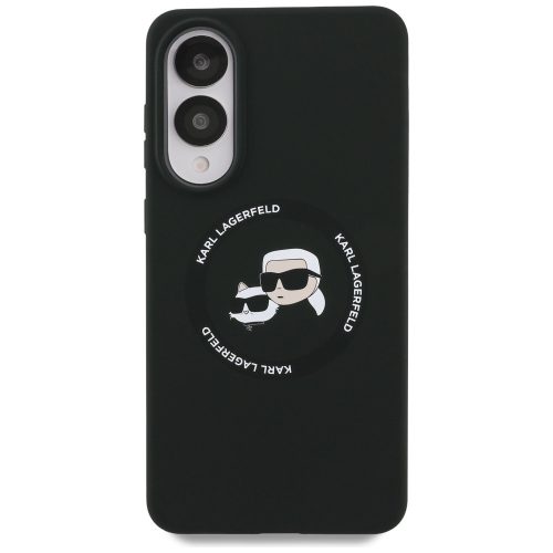 Karl Lagerfeld Silicone Double Heads And Circle Samsung Galaxy S25 Edge MagSafe kompatibilis hátlap tok, fekete