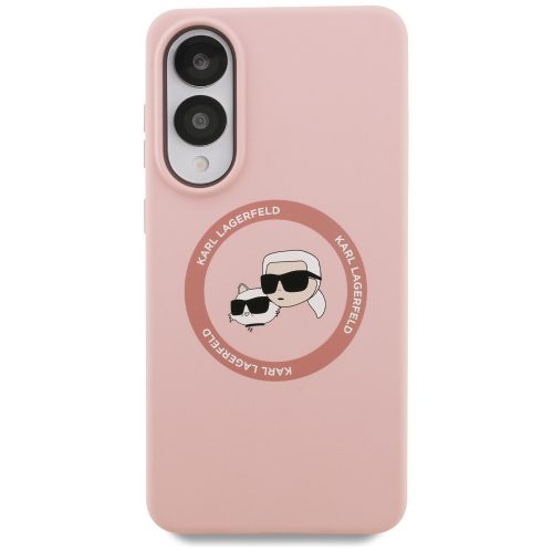 Karl Lagerfeld Silicone Double Heads And Circle Samsung Galaxy S25 Edge MagSafe kompatibilis hátlap tok, rózsaszín