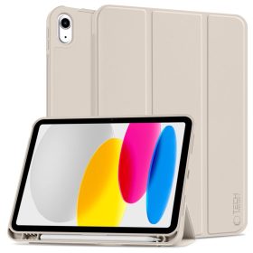   Tech-Protect Sc Pen Apple iPad 11 2025 / iPad 10.9 2022 oldalra nyíló, kitámasztható mappa tok ceruza tartóval, bézs