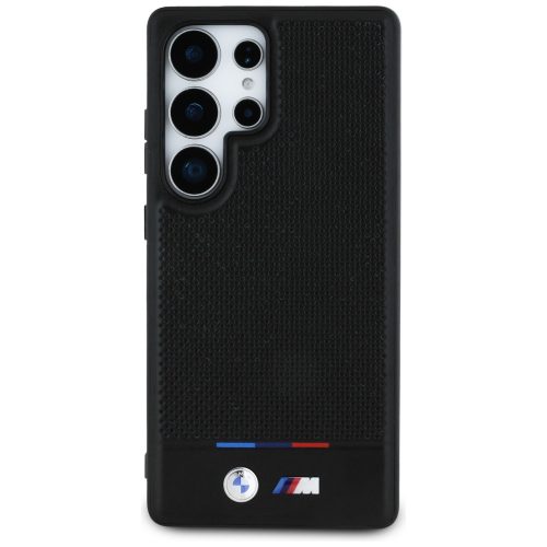 BMW Leather Tricolor Stripe Samsung Galaxy S25 Ultra MagSafe hátlap tok, fekete