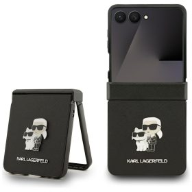   Karl Lagerfeld Saffiano Karl&Choupette Pin Samsung Galaxy Z Flip 7 hátlap tok, fekete