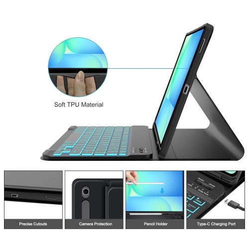 Tech-Protect Sc Pen Samsung Galaxy Tab S10 FE+ oldalra nyíló, kitámasztható mappa tok ceruza tartóval, billentyűzettel, fekete