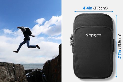 Spigen Dynamic Shield A702 karra rögzíthető telefon tartó, táska, karpánt 6,9" átmérőig, fekete