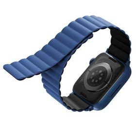   Uniq Revix Apple Watch 44/45/46/49mm mágneses szilikon szíj, állítható, kék-fekete