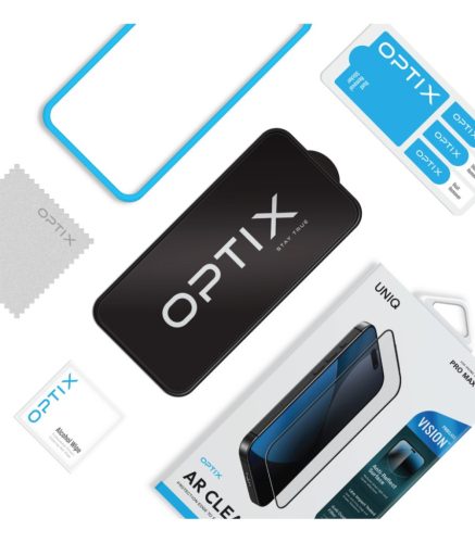 Uniq Optix Vision AR Apple iPhone Air (2025) tempered glass kijelzővédő üvegfólia felhelyező kerettel, kék fény szűrős, átlászó