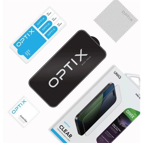 Uniq Optix Covex Clear Apple iPhone 17 tempered glass kijelzővédő üvegfólia felhelyező kerettel, átlászó
