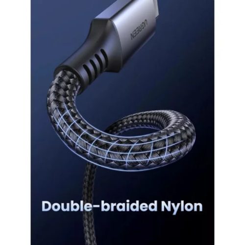 Ugreen US567 USB-C-USB-C töltő-és adatkábel, Nylon, 60W, 3A, 1m, fekete