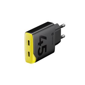   Tactical Minimi 2xUSB-C-USB-A gyorstöltő adapter, kompakt, GaN, 65W, sárga-fekete