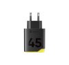 Tactical Minimi 2xUSB-C-USB-A gyorstöltő adapter, kompakt, GaN, 65W, sárga-fekete