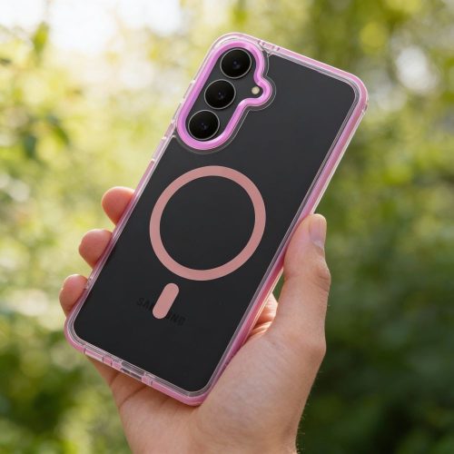 Frame Clear Hybrid Mag Samsung Galaxy A57 hátlap tok, MagSafe, átlátszó-rózsaszín