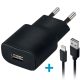 Hálózati töltő adapter, 5V / 2000 mAh, USB aljzat, Lightning kábellel, Forever, fekete, TC-01