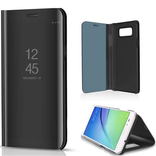 Apple iPhone 12 Pro Max, Oldalra nyíló tok, hívás mutatóval, Smart View Cover, fekete (utángyártott)