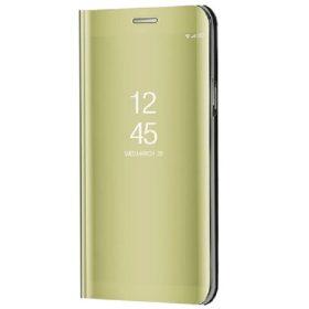   Apple iPhone 13 Pro Max, Oldalra nyíló tok, hívás mutatóval, Smart View Cover, arany (utángyártott)