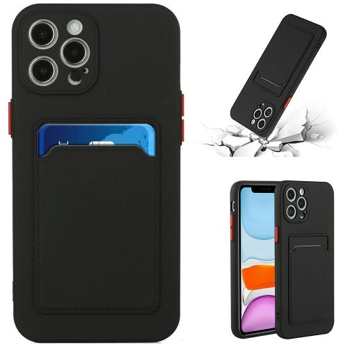 Xiaomi Redmi Note 14 Pro 5G (Global) / Poco X7, Szilikon tok, kártyatartóval, Wooze Card Slot, fekete